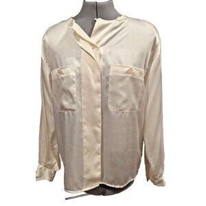 Liz Claiborne Collection Cream Silk Blend Button Front Pocket Blouse Size‎ 12